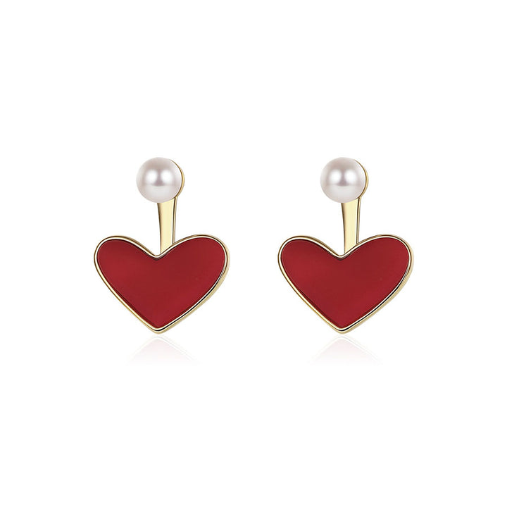 Red Heart and Pearl Drop Earrings