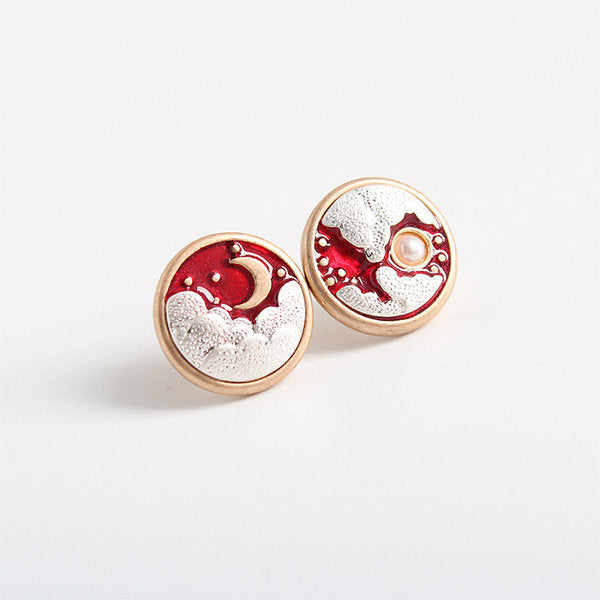 Sun and Moon Enamel Earrings