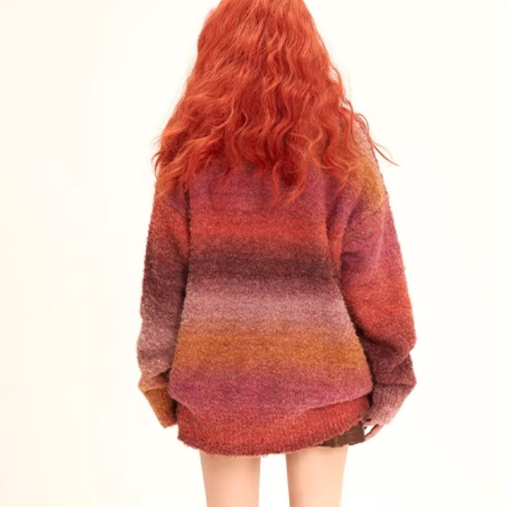 Vintage-style Rainbow Gradient Knit Sweater