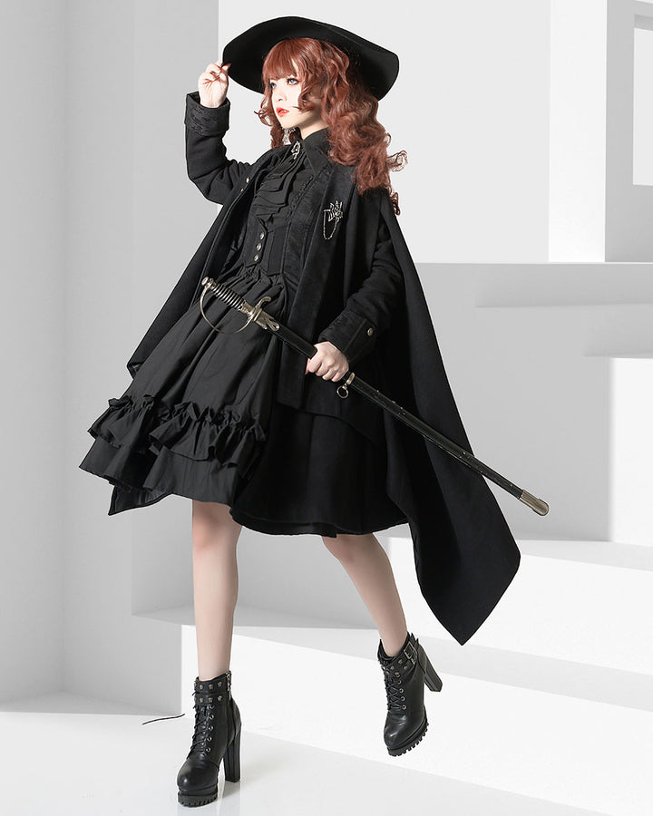 Black Lolita Medieval-inspired Bishop Jabot Sleeve Shirt