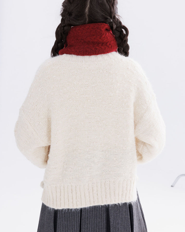 Off-White Round-Neck Sweater with Pom-Pom Details