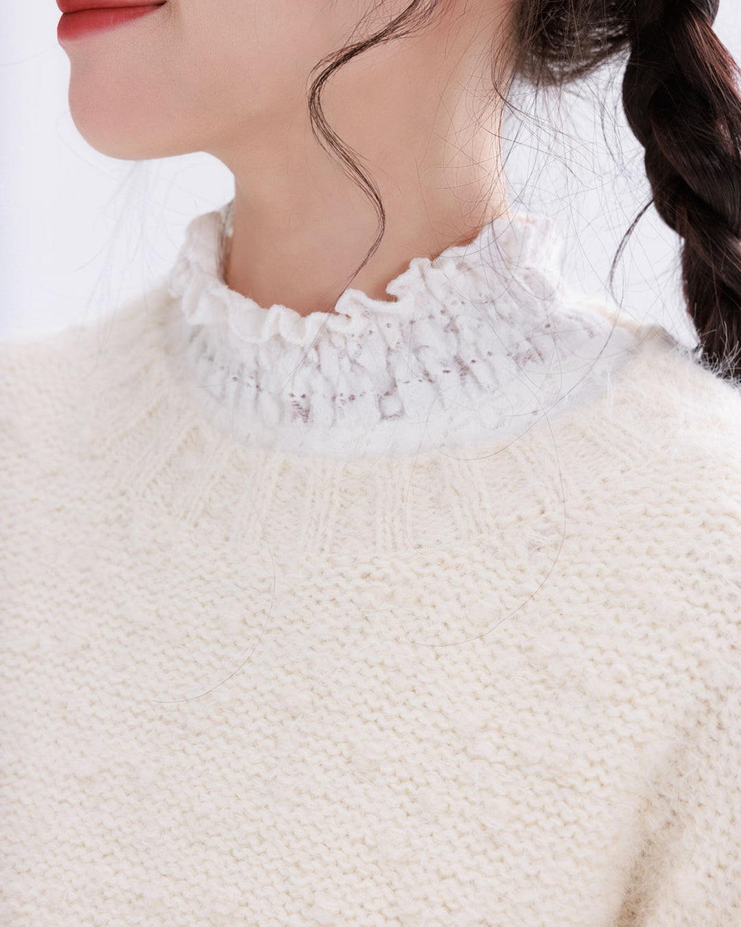 Off-White Round-Neck Sweater with Pom-Pom Details