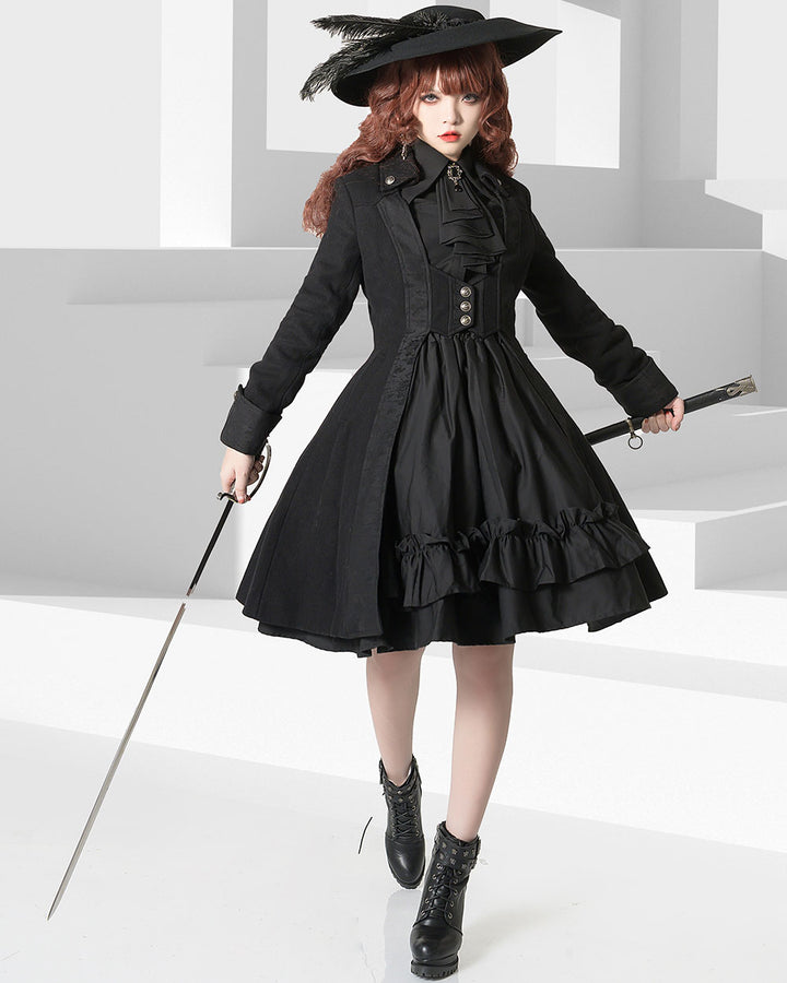 Black Lolita Medieval-inspired Bishop Jabot Sleeve Shirt