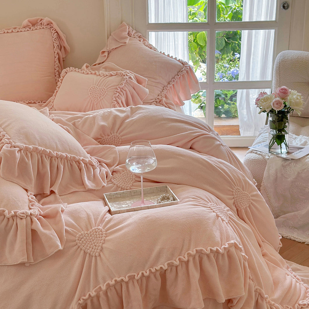 Romantic Heart-Shaped 3D Embroidery Winter Milk Velvet Duvet Cover