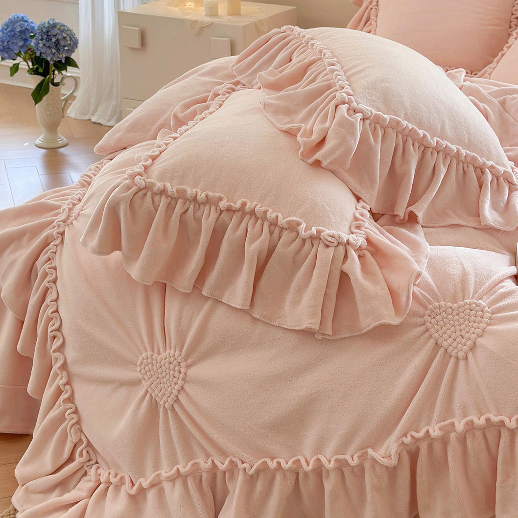 Romantic Heart-Shaped 3D Embroidery Winter Milk Velvet Duvet Cover