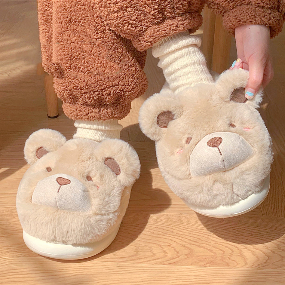 Lovely Cartoon Bear Plush Slippers