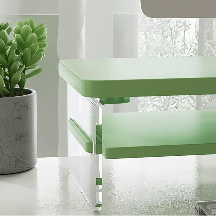 Sleek Dual-Layer Monitor Stand-white-green-black