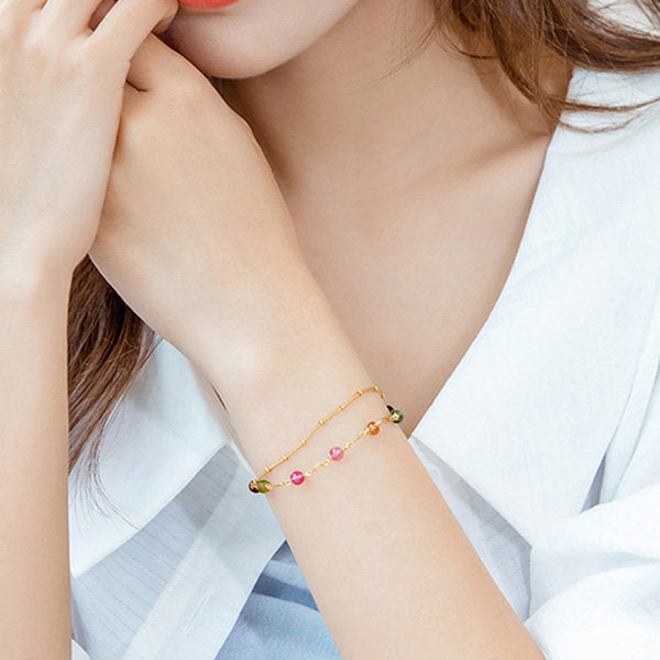 Rainbow Tourmaline Bead Bracelet