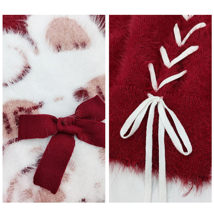 Lucky Rabbit Print Bell Sleeve Red Sweater