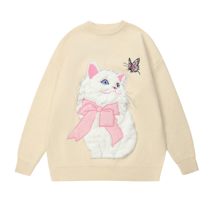 Cute Kitty Butterfly Embroidery Sweatshirt