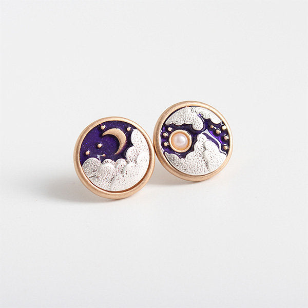 Sun and Moon Enamel Earrings