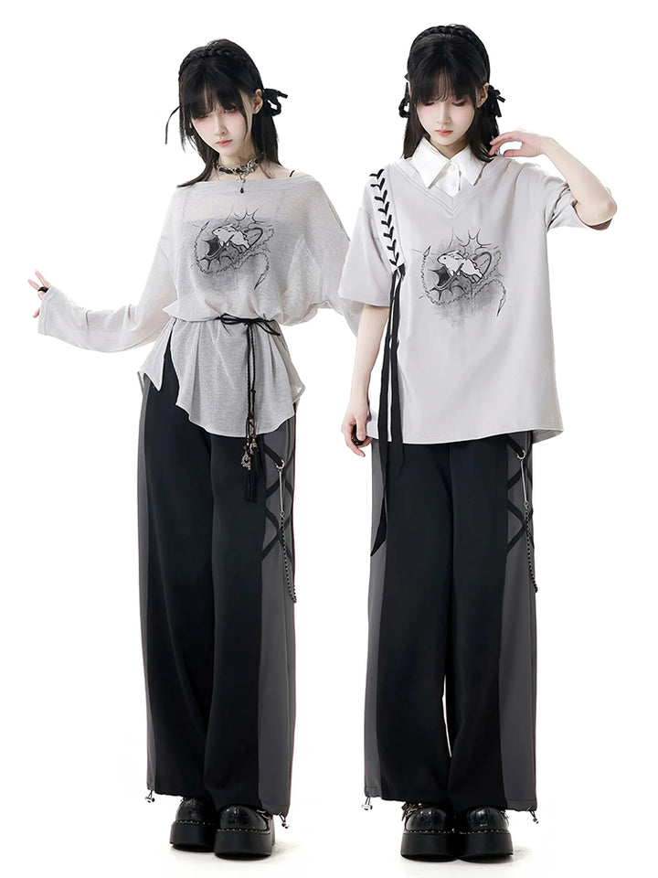Gray and white summer T-shirt / pants