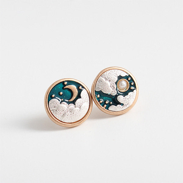 Sun and Moon Enamel Earrings