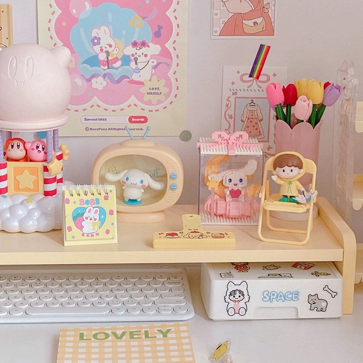 Pastel Color Wooden Shelf Rack-Pink-Yellow-Purple-White