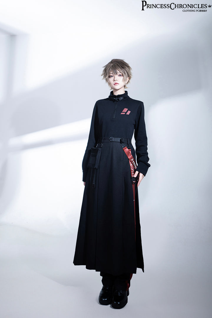Techwear Black Stand Collar Spring/Autumn Top