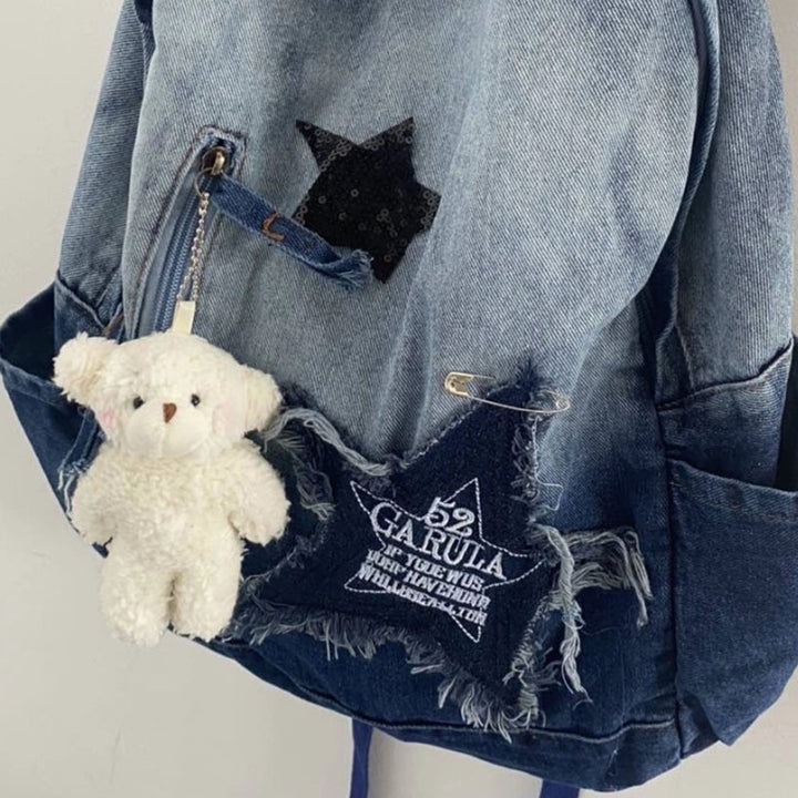 Stars Embroidery Denim Backpack