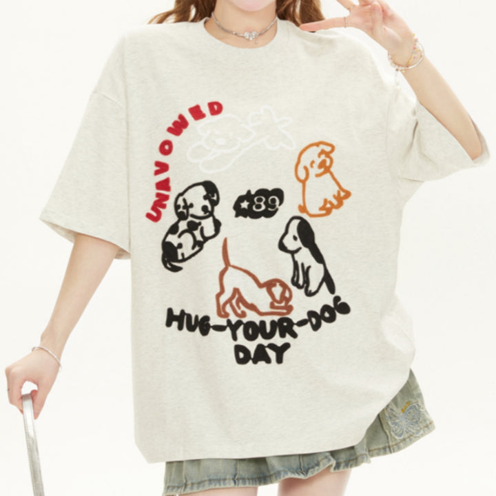 Cute Dog Round Neck Short Sleeve T-shirt