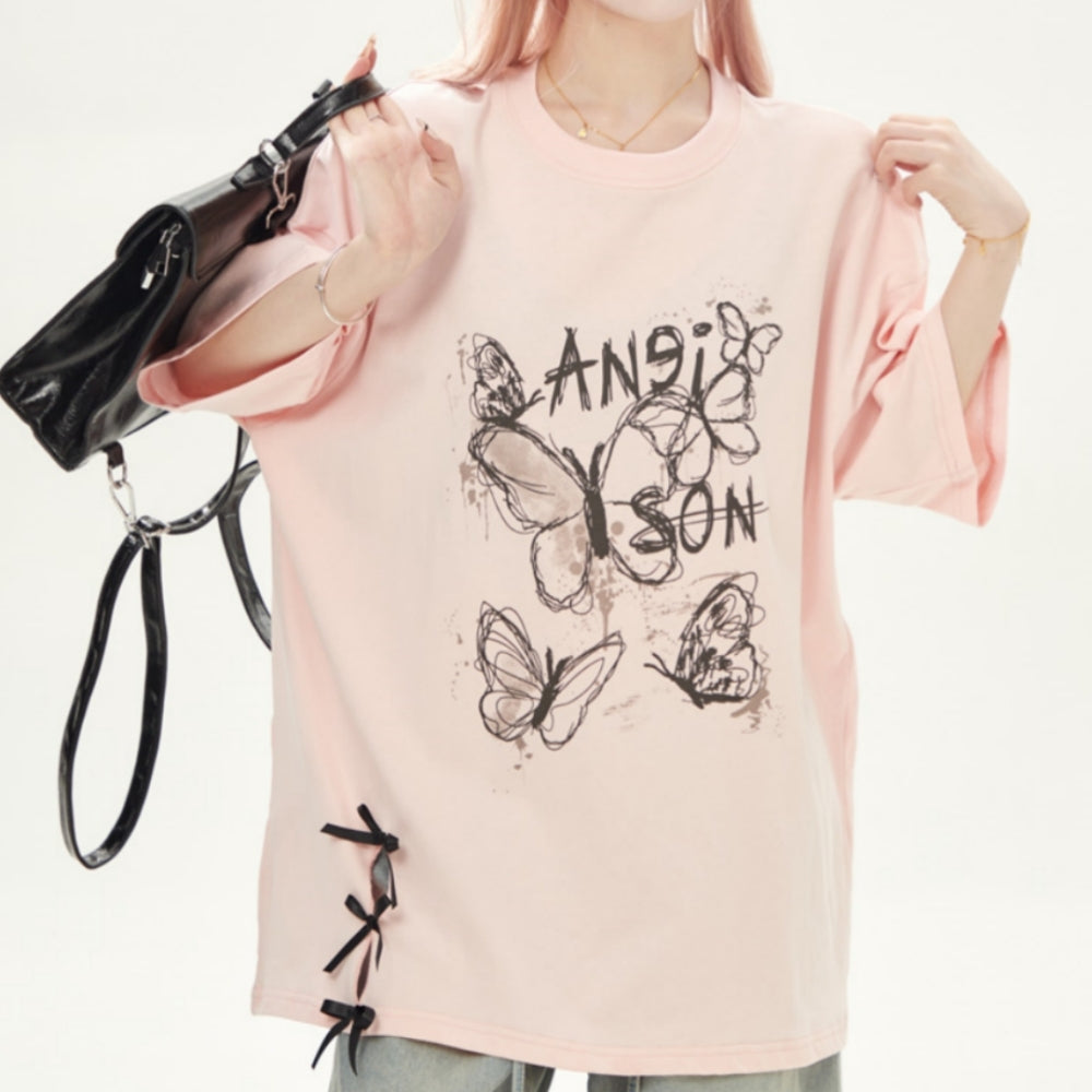 Feminine Butterfly Print Loose Fit T-shirt