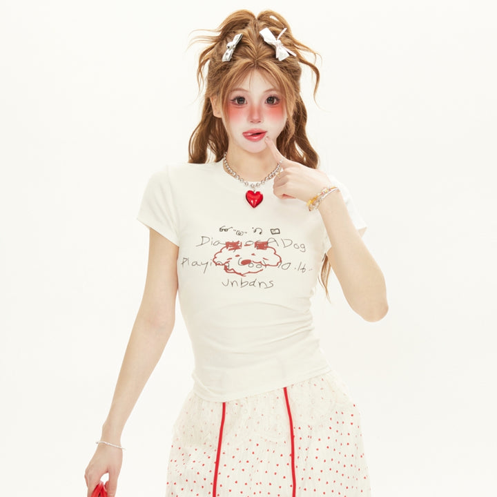 Foam Puppy Letter Print Crop Top T-shirt 