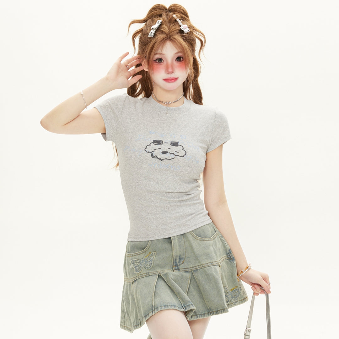 Foam Puppy Letter Print Crop Top T-shirt 