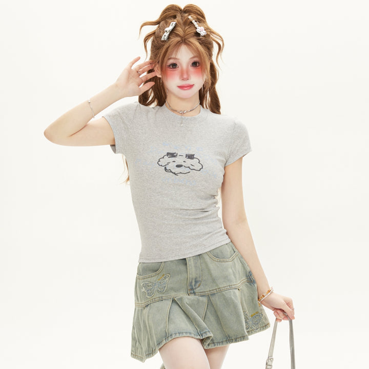 Foam Puppy Letter Print Crop Top T-shirt 