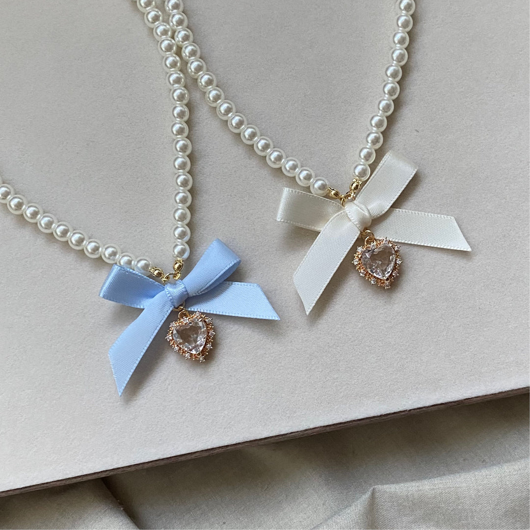 Love Heart Bowknot Pearl Necklace