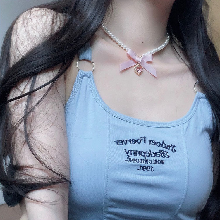 Love Heart Bowknot Pearl Necklace