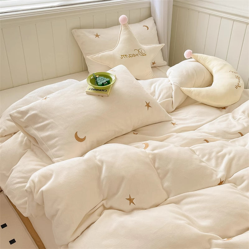 Moon Stars Embroidered Bedding Set