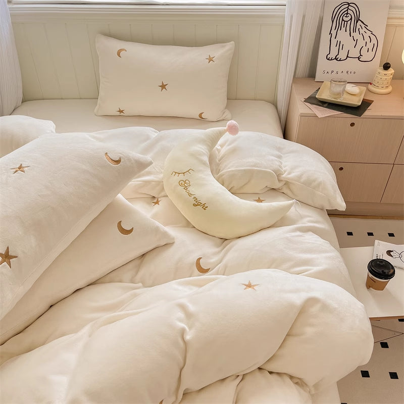 Moon Stars Embroidered Bedding Set