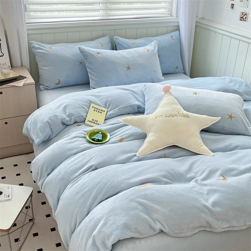 Moon Stars Embroidered Bedding Set