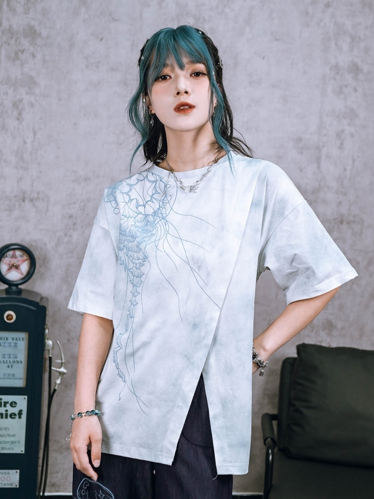 Oversized Drop Shoulder Jellyfish Tie-Dye T-Shirt