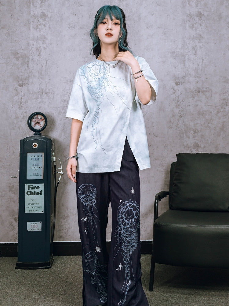 Oversized Drop Shoulder Jellyfish Tie-Dye T-Shirt