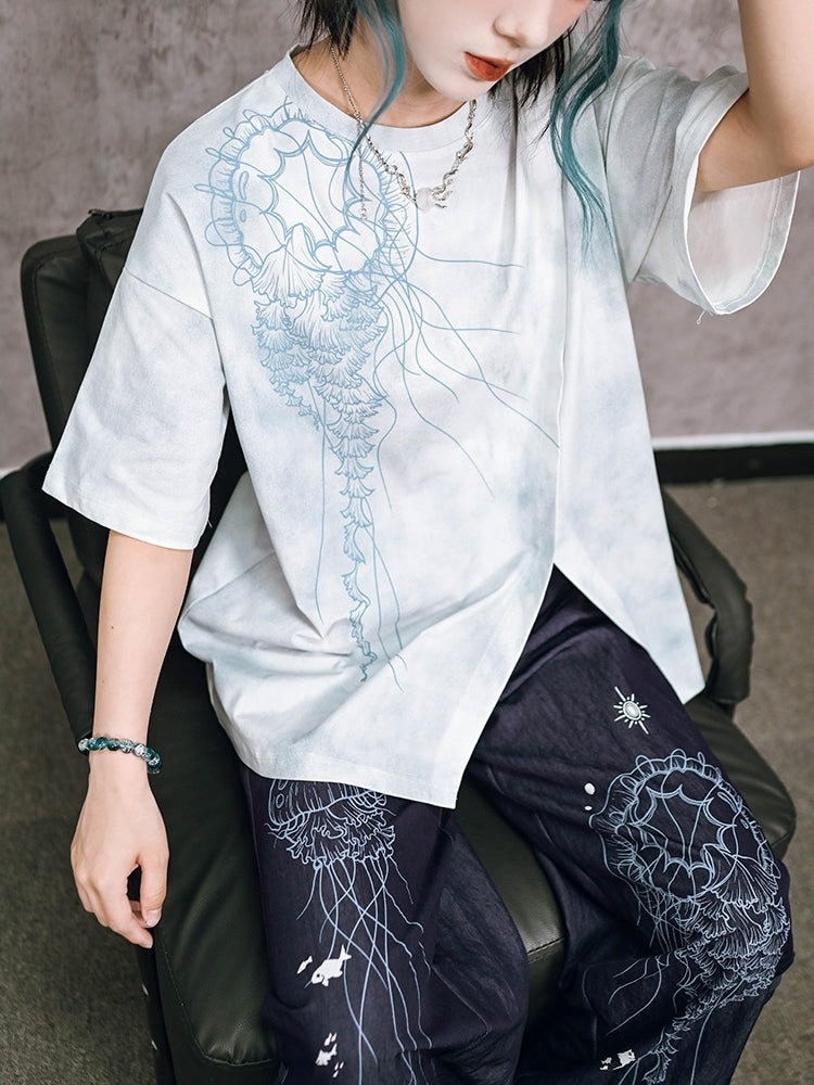 Oversized Drop Shoulder Jellyfish Tie-Dye T-Shirt