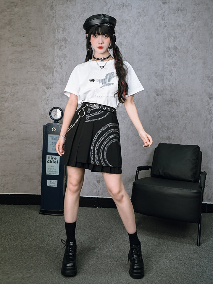 Black Chinese-Style Printed Skirt