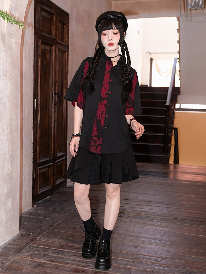 Black Loose-Fit Double-Layer Short Skirt