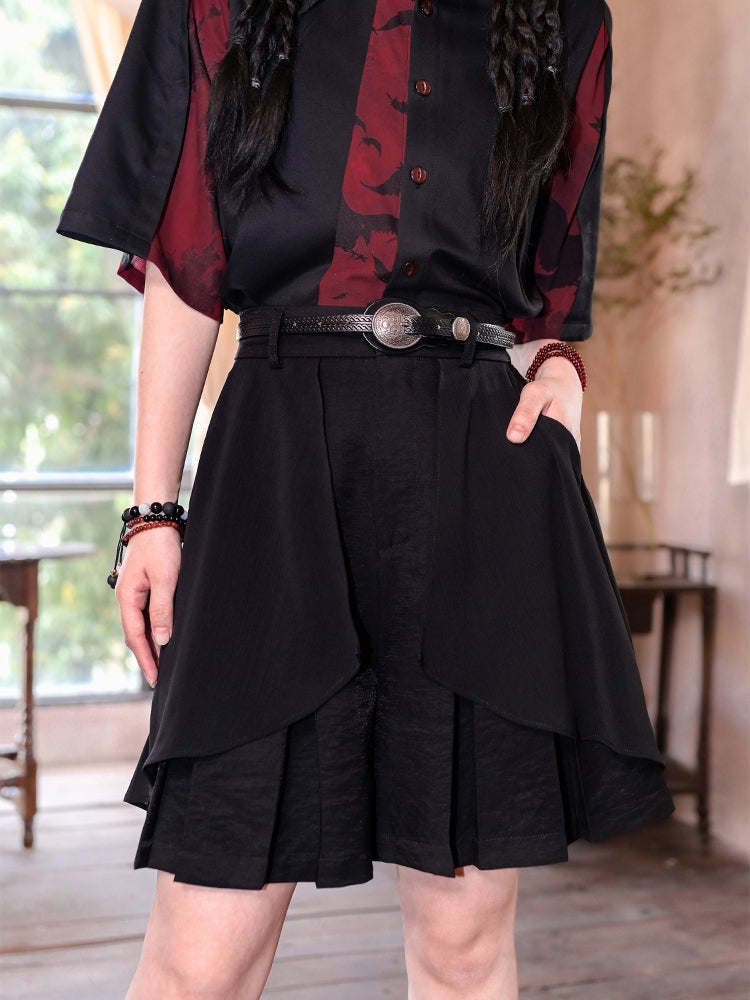 Black Loose-Fit Double-Layer Short Skirt