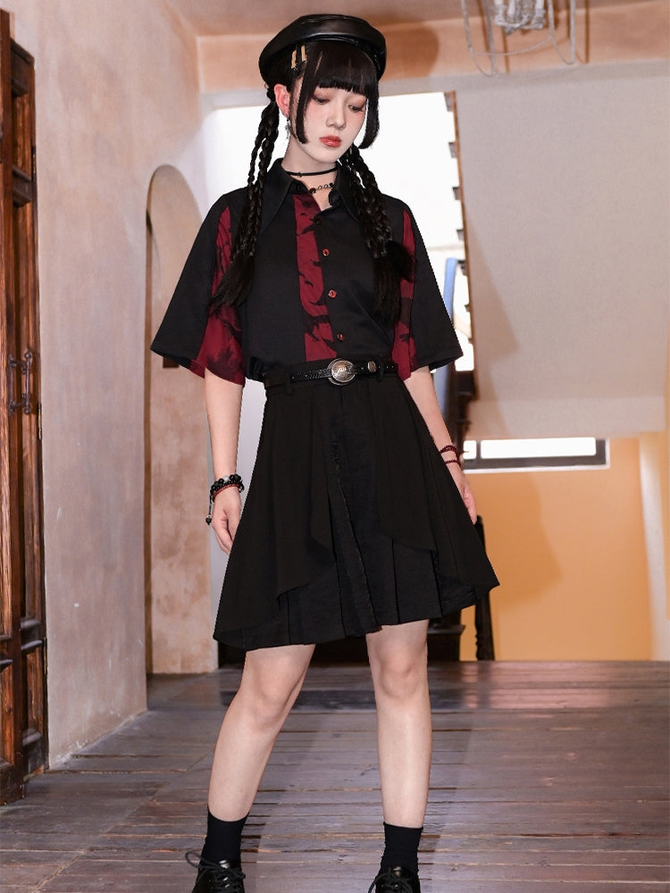 Black Loose-Fit Double-Layer Short Skirt
