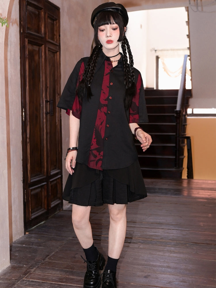 Black Loose-Fit Double-Layer Short Skirt