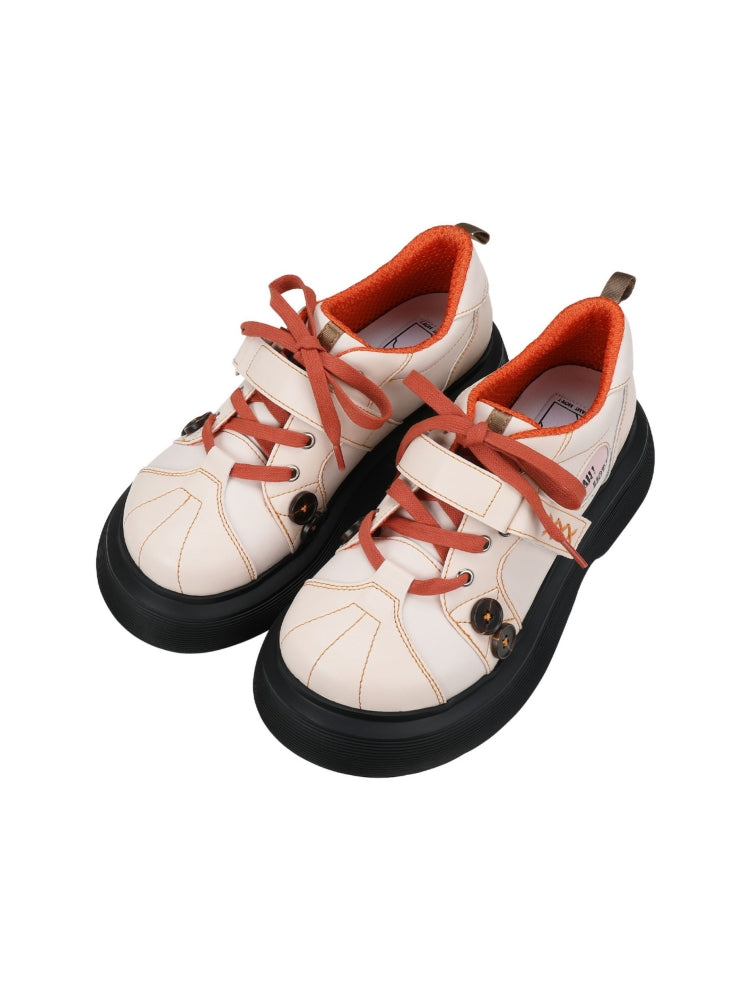 Orange Accents and Buttons Decorative Cream Sneakers
