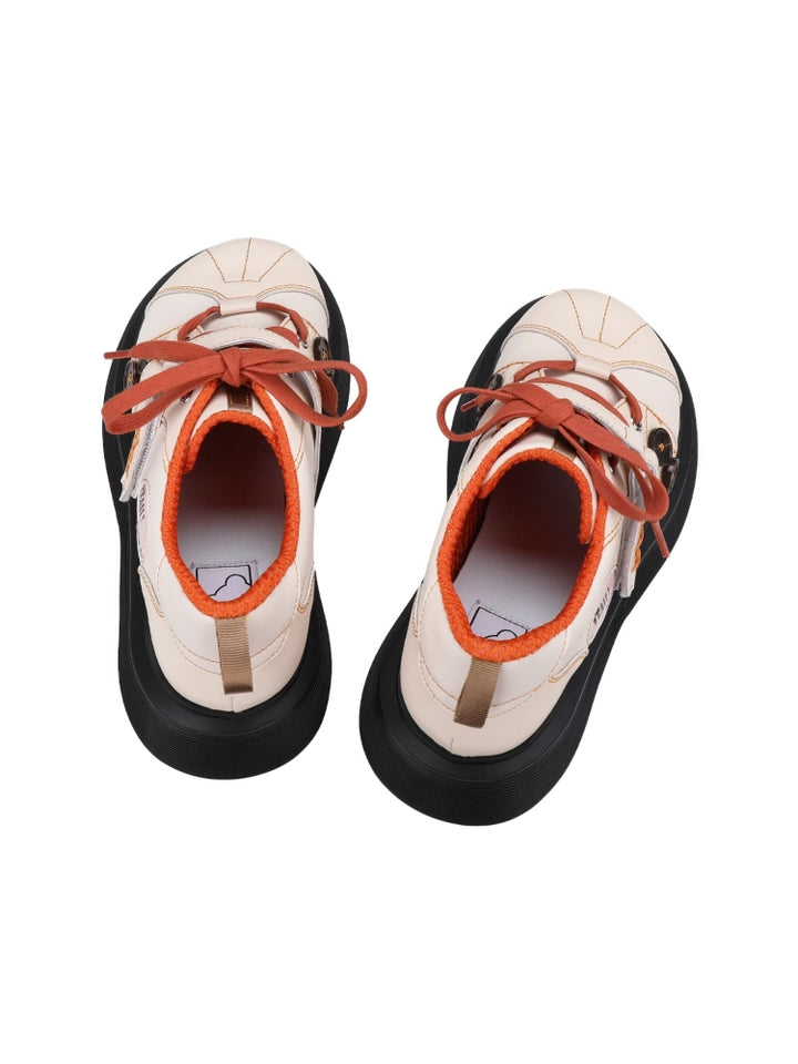 Orange Accents and Buttons Decorative Cream Sneakers