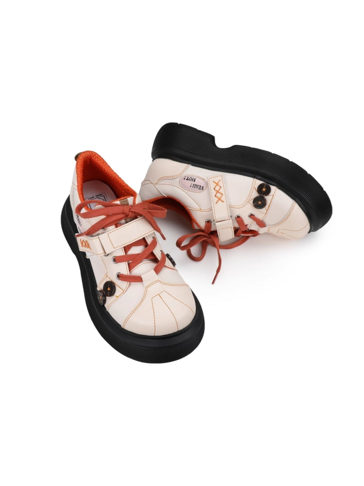 Orange Accents and Buttons Decorative Cream Sneakers