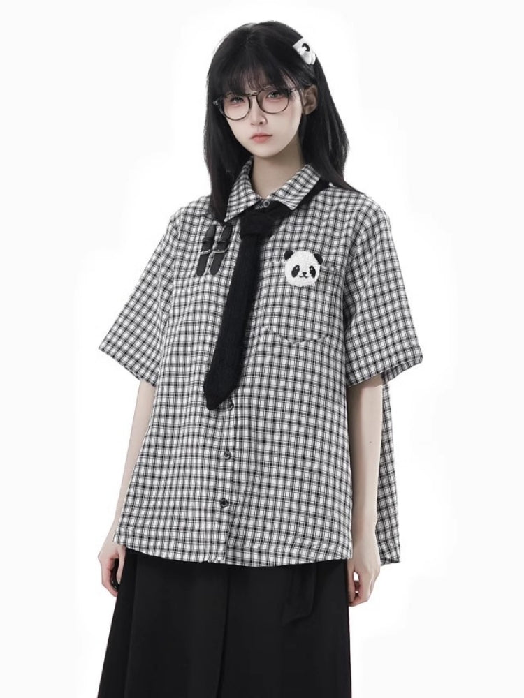 Panda Patch Gingham Shirt /Pants /Jacket