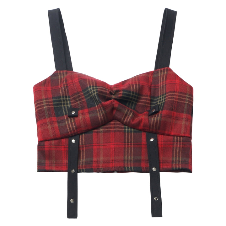 Streetwise Harajuku Plaid Crop Top / Lace-Up Mesh Shirt / Patchwork Mini Skirt