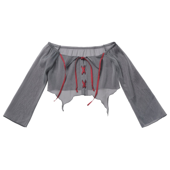 Streetwise Harajuku Plaid Crop Top / Lace-Up Mesh Shirt / Patchwork Mini Skirt