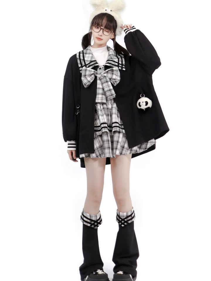 Plaid School Uniform Bow Coat / Hoodie / Shirt / Skirt / Leg Warmers