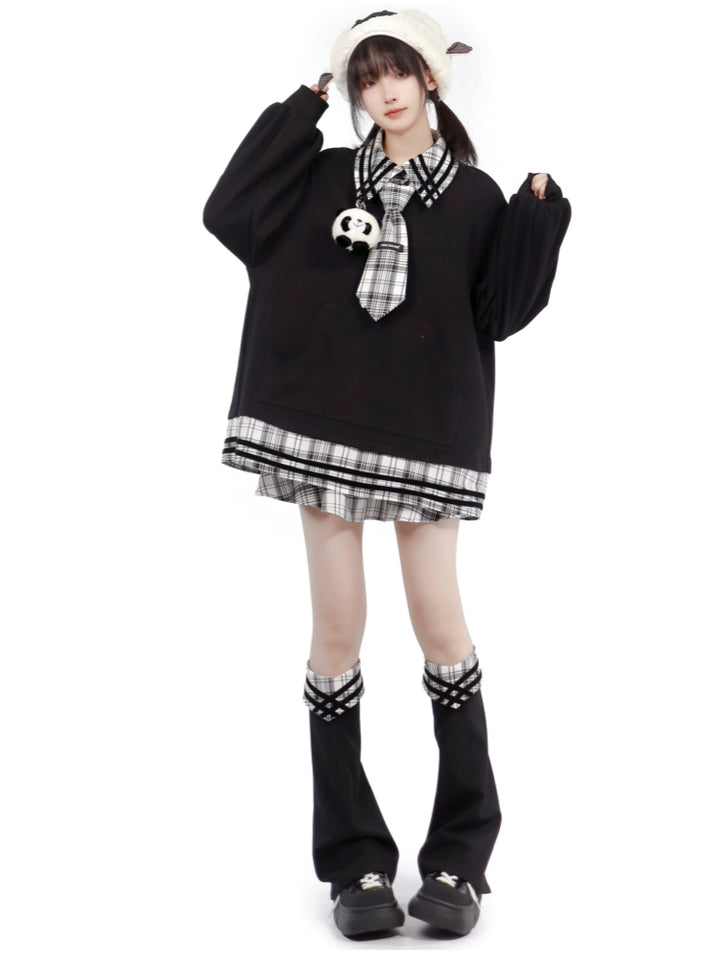 Plaid School Uniform Bow Coat / Hoodie / Shirt / Skirt / Leg Warmers