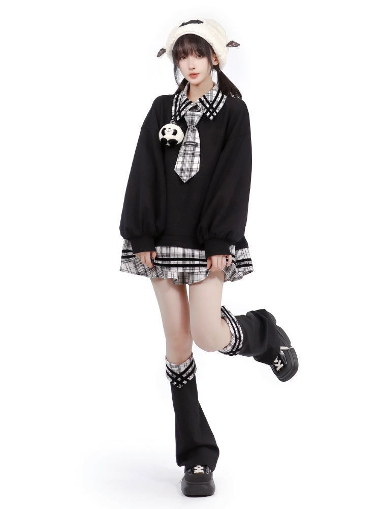 Plaid School Uniform Bow Coat / Hoodie / Shirt / Skirt / Leg Warmers