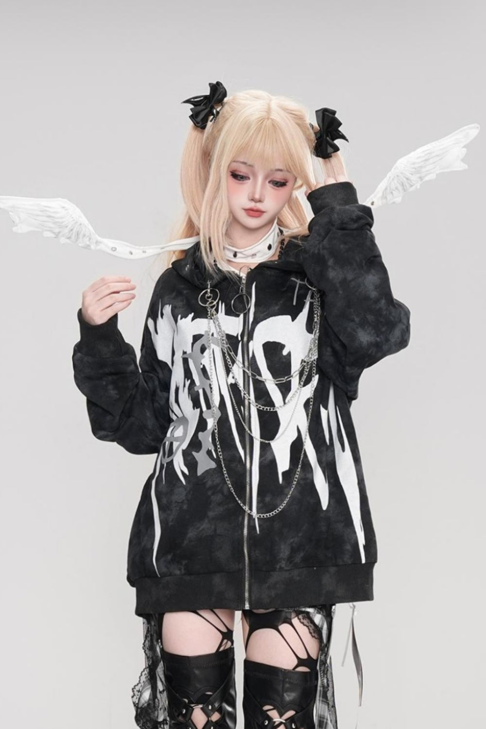 Black Gothic Subculture Chain Punk Style Cardigan Sweatshirt