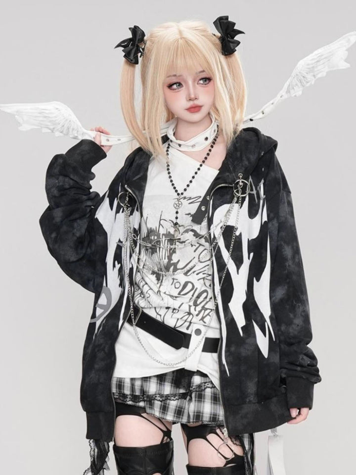Black Gothic Subculture Chain Punk Style Cardigan Sweatshirt