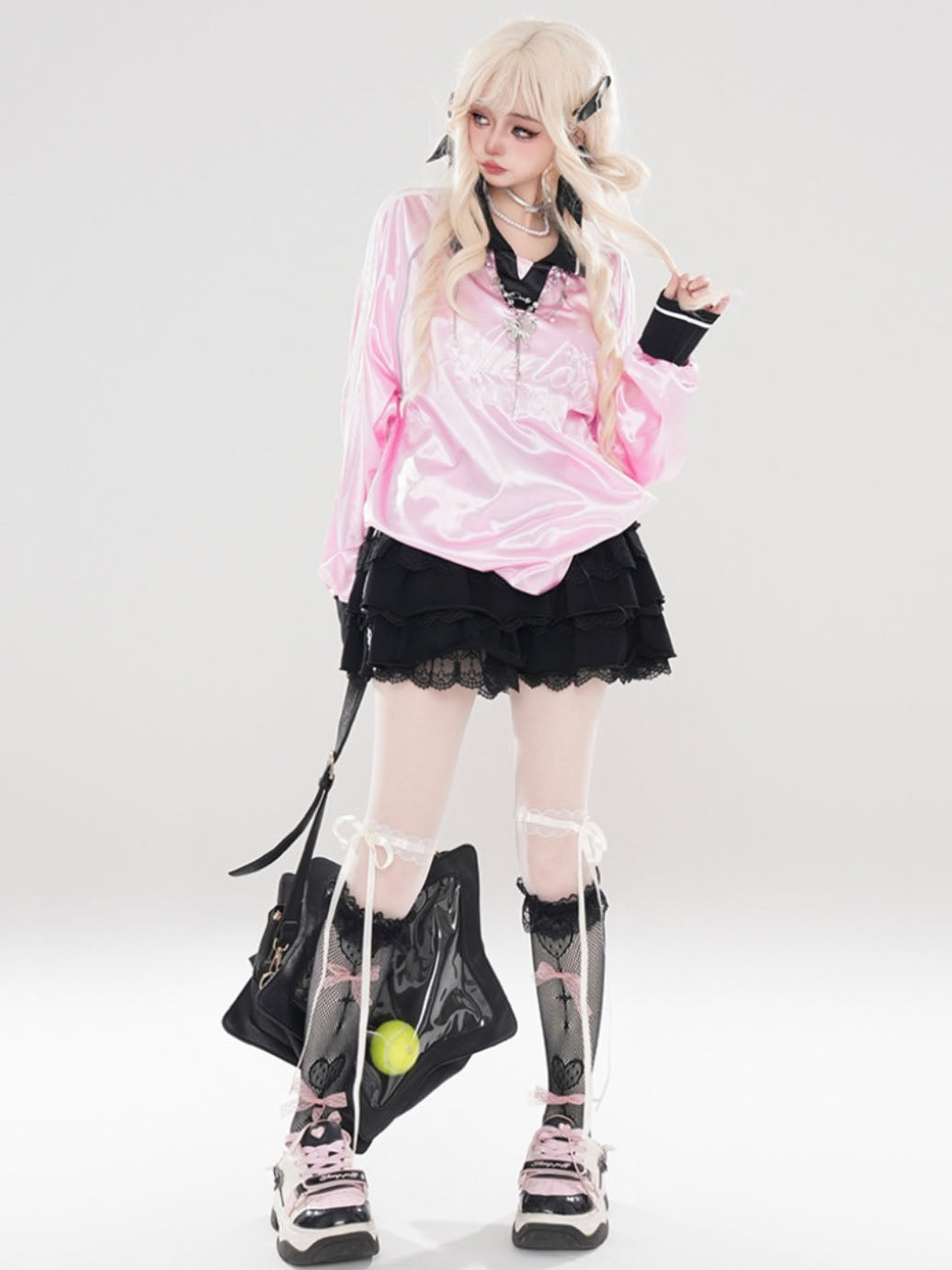 Pink Letter Embroidery Sporty Versatile Lace Sweatshirt